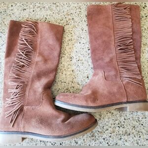 LUCKY BRAND Size 6.5 Tan/Brown Suede GRAYER Fringe Boots Women's